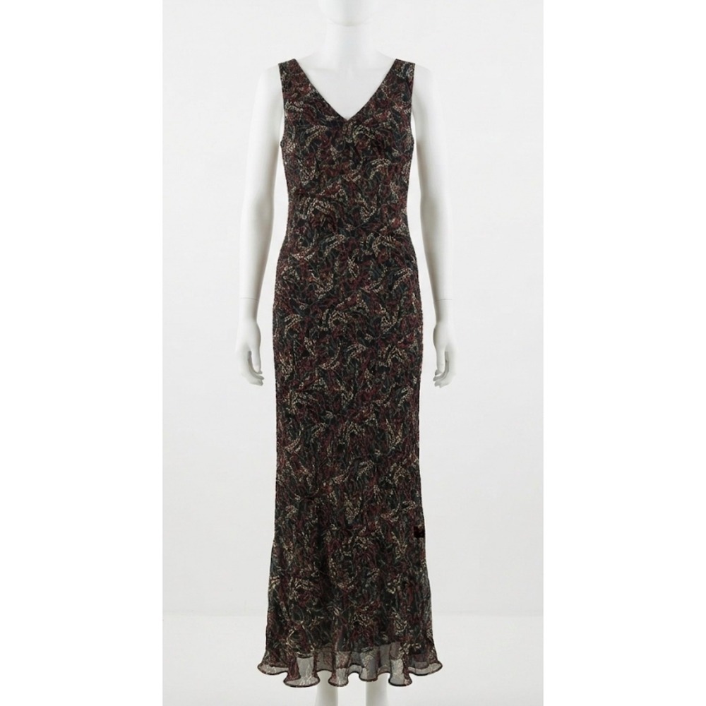 Botanical Floral Beaded Sleeveless V-Neck Maxi Dress‎ 6 Black Gown Whimsigoth
